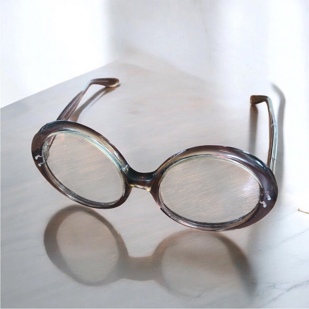 Vintage Round Plastic Framed Eyeglasses France Mod Geek Bookworm Costume 50 20